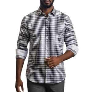 JOHNSTON & MURPHY Dress Shirt Sz M Tailored fit Contrast Flip Cuff Gingham check